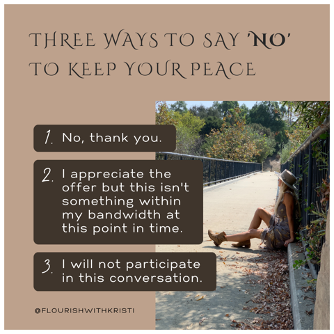 Poster displaying three ways  to say NO to keep your peace

The Kristi Jones Podcast - Boundaries unleashed: Mastering the Art of saying No for maximum Efficiency